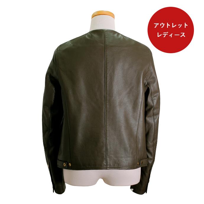 本革 ノーカラージャケット レディース Sサイズ オリーブ アウトレット 訳あり 返品交換不可 OL20 |  | 03