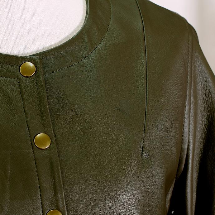 本革 ノーカラージャケット レディース Sサイズ オリーブ アウトレット 訳あり 返品交換不可 OL20 |  | 04