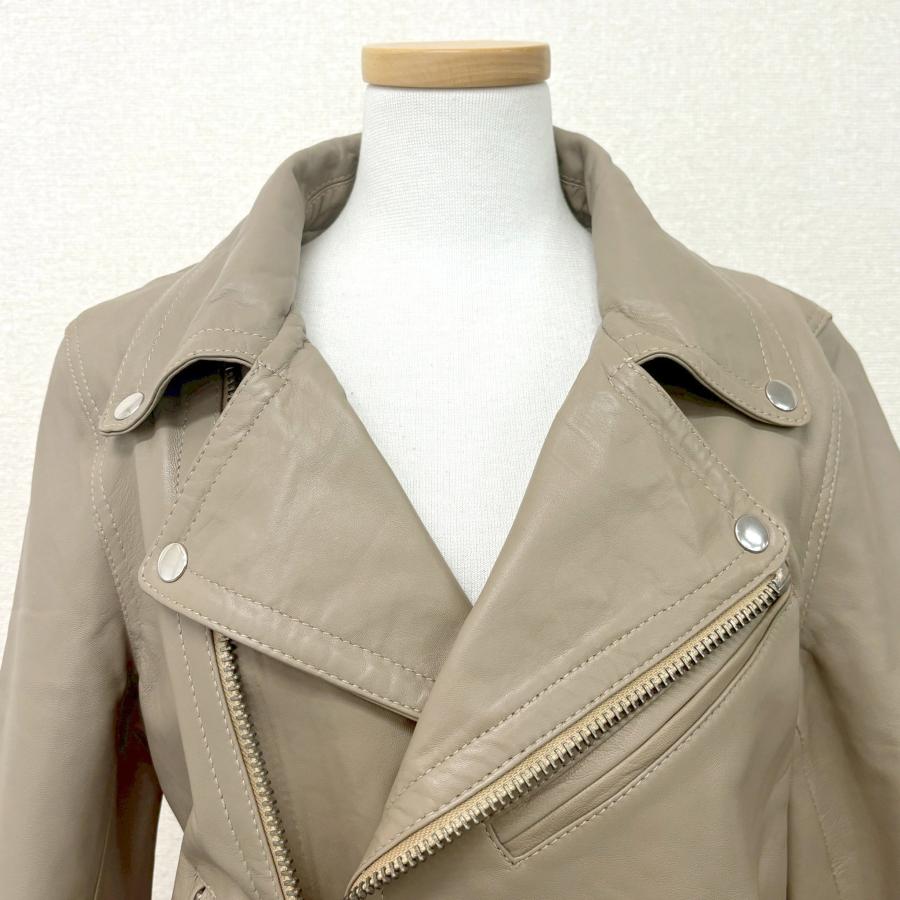 アウトレット 訳あり レザージャケット ライダースパーカー ダブルライダース アウター 本革 革ジャン 羊革 グレージュ レディース 交換・返品不可 ot-117 |  | 03