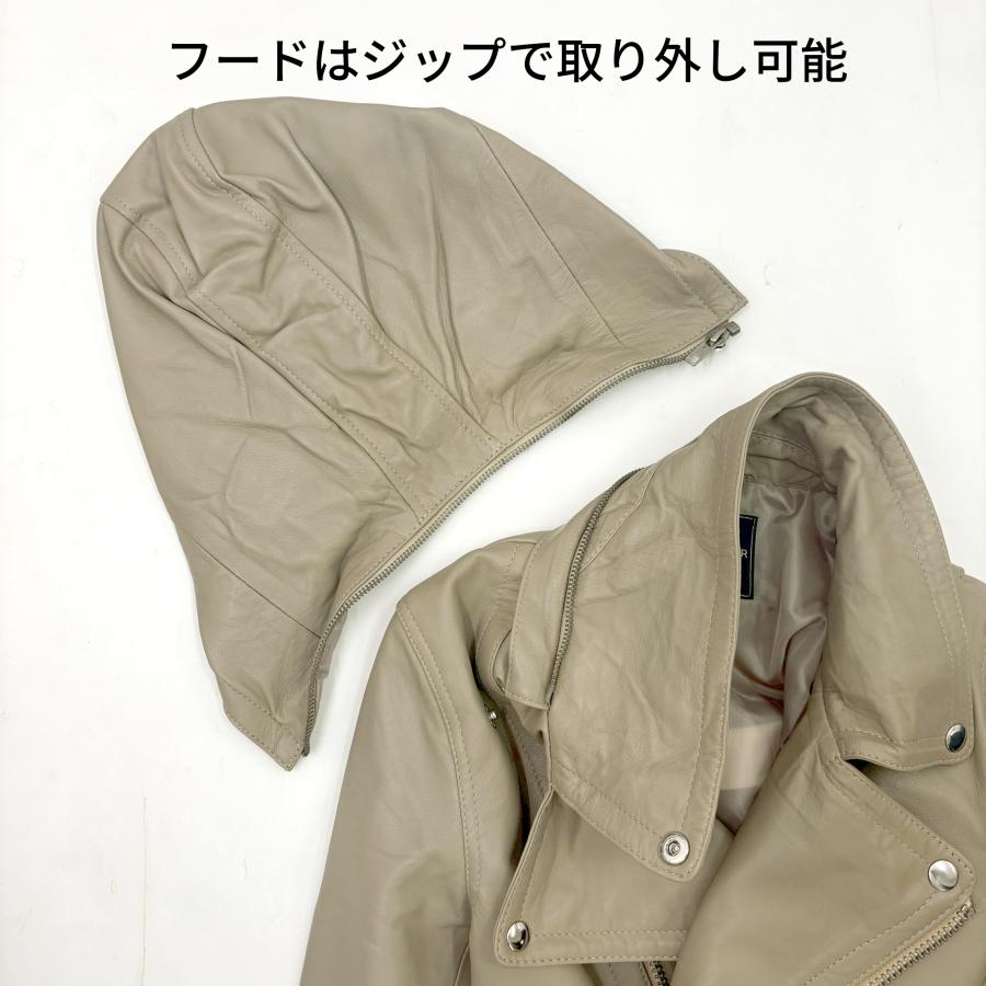 アウトレット 訳あり レザージャケット ライダースパーカー ダブルライダース アウター 本革 革ジャン 羊革 グレージュ レディース 交換・返品不可 ot-117 |  | 04