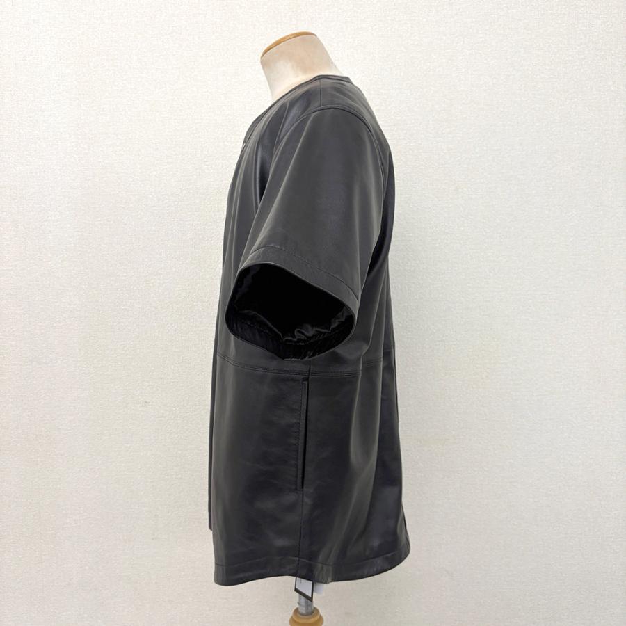 アウトレット 訳ありレザーシャツ ベースボールシャツ BBシャツ メンズ 本革  半袖 革ジャン ラムレザー 羊革 ブラック メンズ  交換・返品不可 ot-123 |  | 01