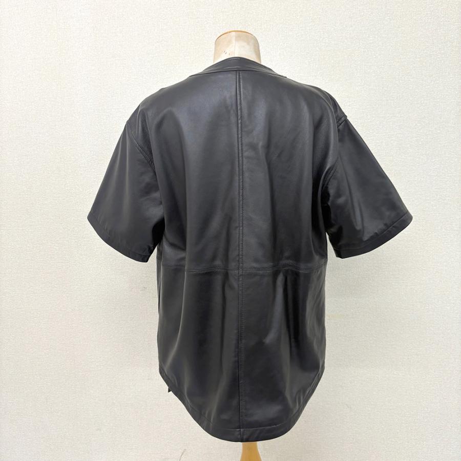 アウトレット 訳ありレザーシャツ ベースボールシャツ BBシャツ メンズ 本革  半袖 革ジャン ラムレザー 羊革 ブラック メンズ  交換・返品不可 ot-123 |  | 02