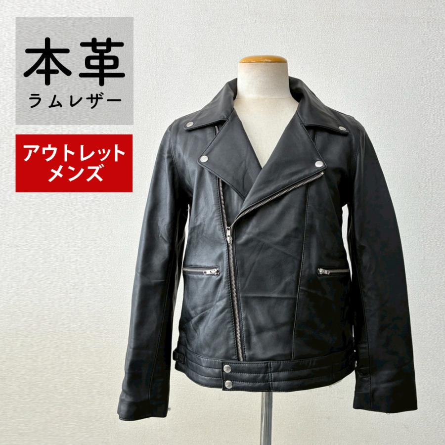 アウトレット 訳あり レザージャケット ライダース ダブル バイカー バイク 革ジャン メンズ 本革 本皮 ラムレザー 羊 黒 交換・返品不可 ot-131 | 