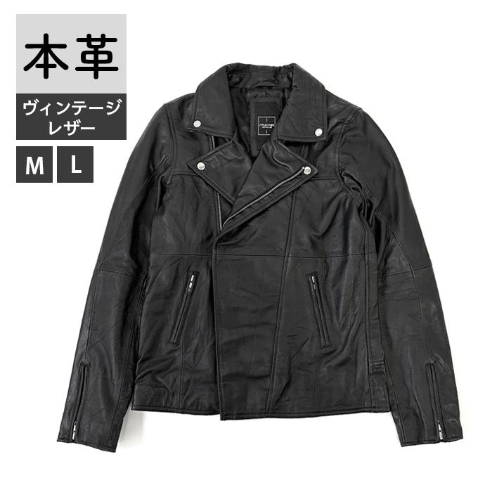 レザージャケット ダブルライダース ライダース メンズ ブラック 革ジャン 本革 ヴィンテージレザー U001M | 