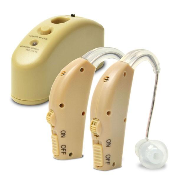 （販売終了致しました） 両耳で使える 集音器 2個セット USB充電式 福耳 アイ 耳かけ式 補聴器形状タイプ FUKUMIMI Ai 大中小3種類のイヤーピース付 |  | 01