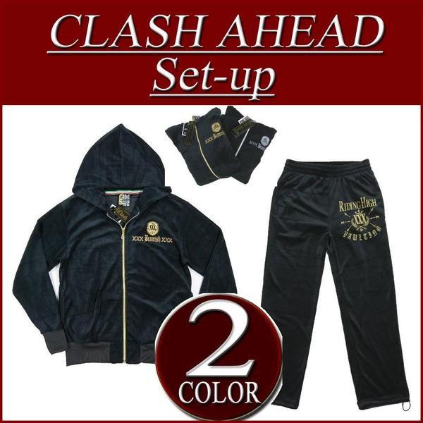 Clash Ahead クラッシュアヘッド クラウン ラメプリント ベロア ジップ