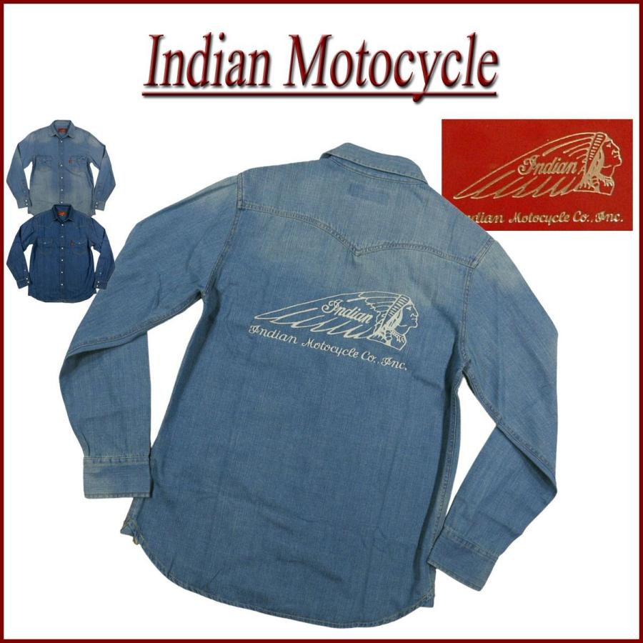 INDIAN MOTOCYCLE インディアンモトサイクル ヘッドマーク刺繍 ベーシック 長袖 デニム ウエスタンシャツ DS-062｜jtwoshop