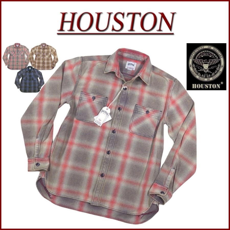 HOUSTON（ヒューストン） マチ付 長袖 ビエラ ビンテージ加工 オンブレ