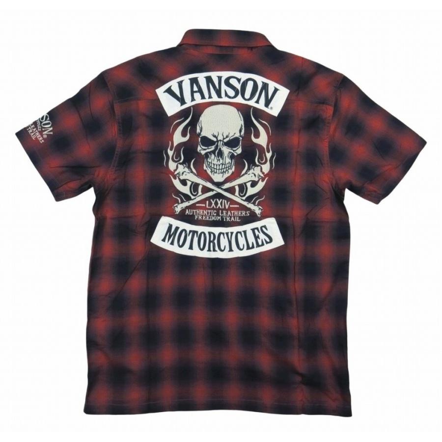 VANSON バンソン スカル クロスボーン刺繍 レーヨン混 半袖 オンブレ 