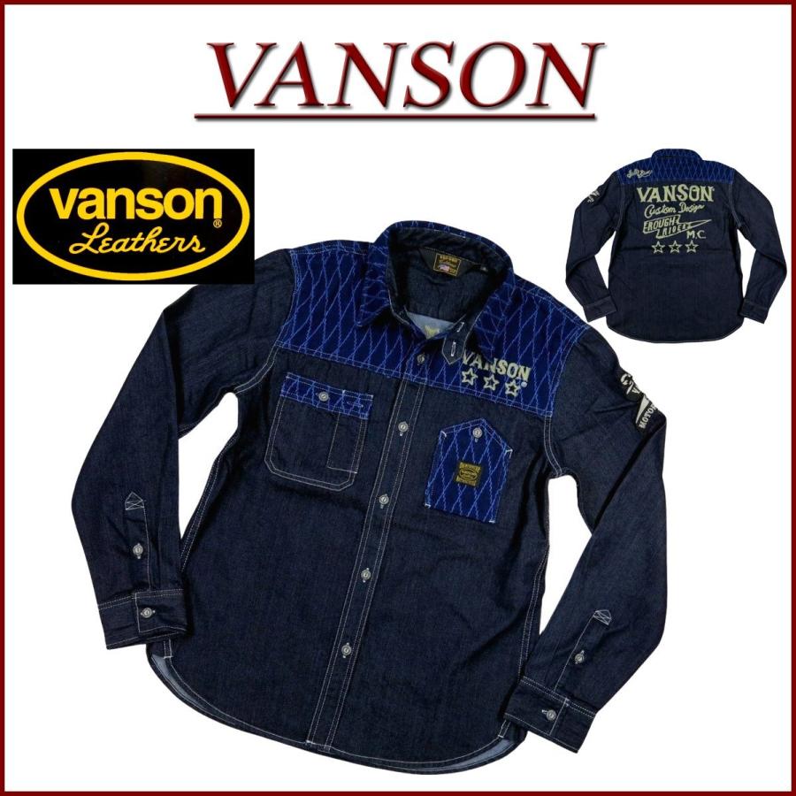 VANSON バンソン 刺し子切替 チェーン刺繍 長袖 デニムシャツ NVSL-2006｜jtwoshop