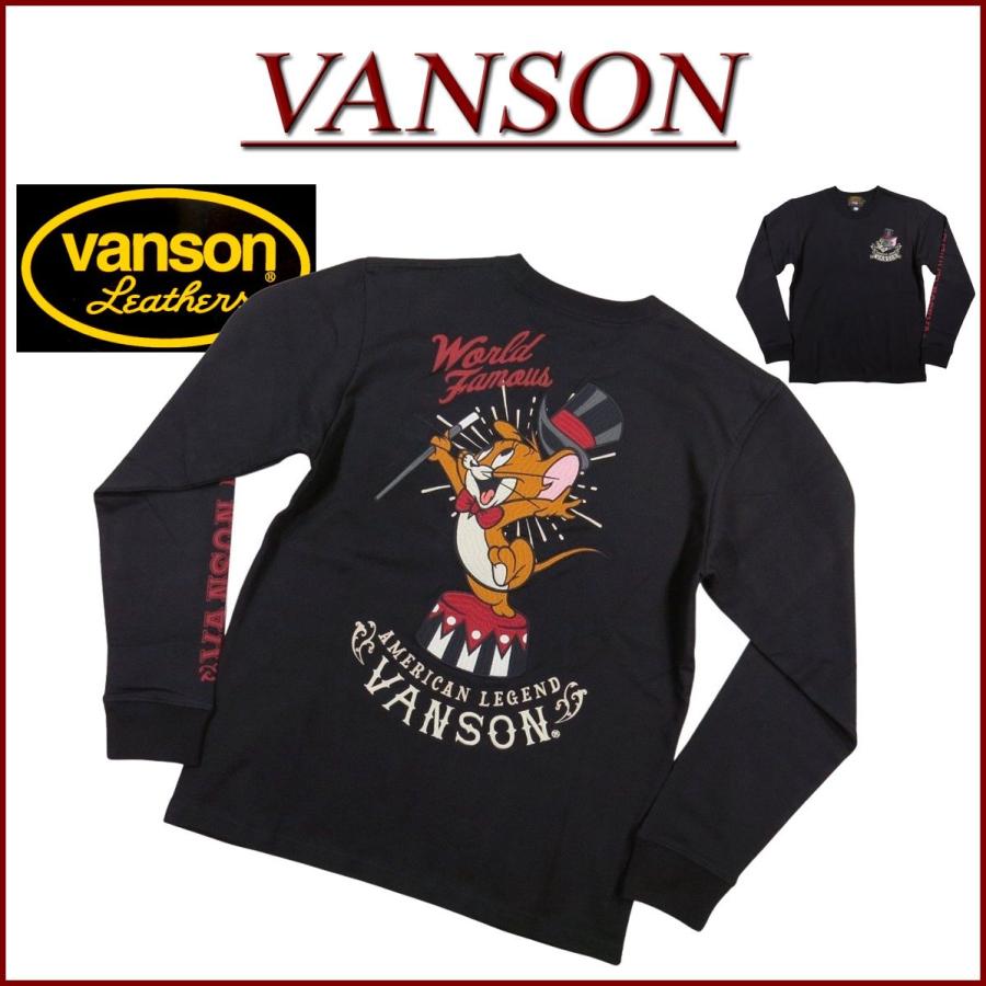vanson×TOM＆JERRYコラボ 天竺ロングTシャツ vanson TJV-2301 バンソン ヴァンソン トムとジェリー 刺繍 長袖 VANSON（バンソン） × TOM & JERRY コラボ トムとジェリー刺繍 ロンT