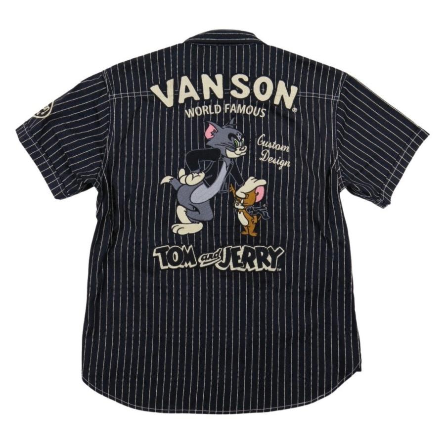 VANSON ワークシャツ ストライプ 刺繍 バックロゴ VANSON（バンソン） × TOM & JERRY トムとジェリーコラボ 刺繍