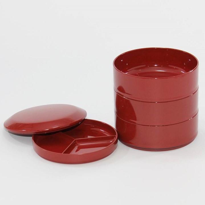 漆器 器 ご当地 山本漆器店 朱塗丸三段小物入(出雲そば割子セット
