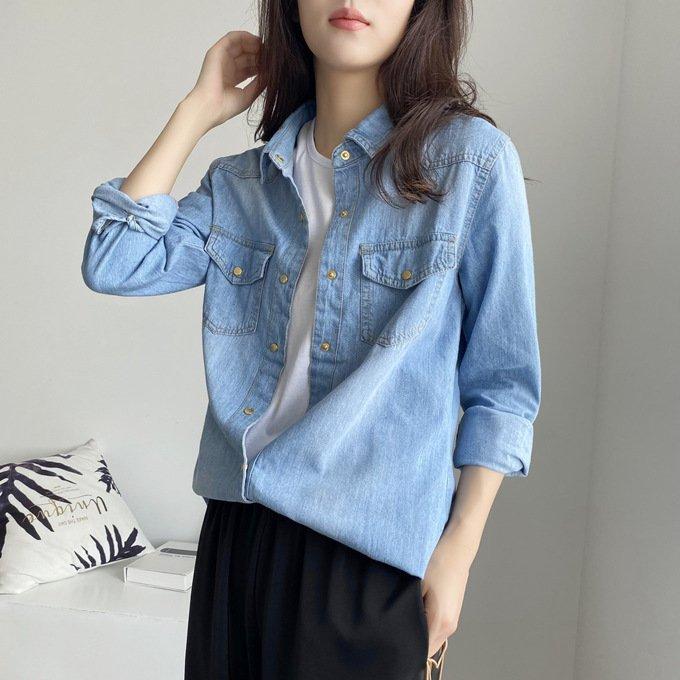 21 春夏秋物新作 レディース トップス デニムシャツ ウエスタンシャツ 綿デニム ゴールド スナップボタン 2重ステッチ コットン 2ポケット ２重ステッチ ウエ Zhnral1w5a トップス Windowrevival Co Nz