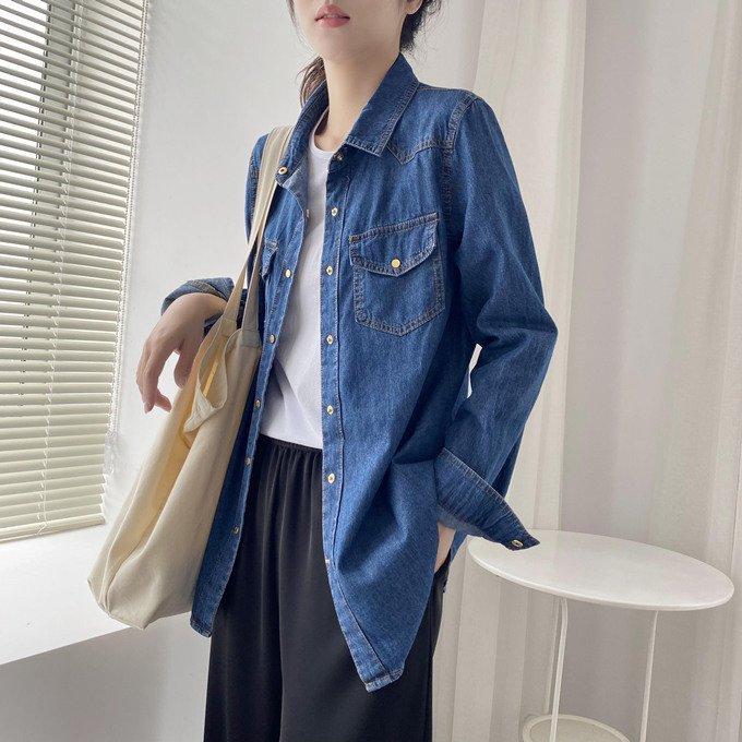 21 春夏秋物新作 レディース トップス デニムシャツ ウエスタンシャツ 綿デニム ゴールド スナップボタン 2重ステッチ コットン 2ポケット ２重ステッチ ウエ Zhnral1w5a トップス Windowrevival Co Nz