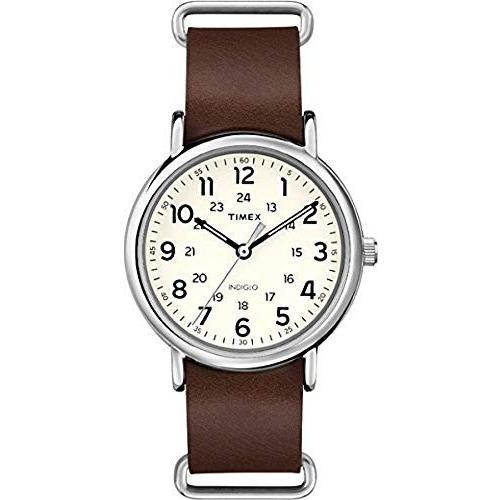 Timex Unisex T2P495 Quartz Watch with Yellow Dial Analogue Display and Brown Leather Strap