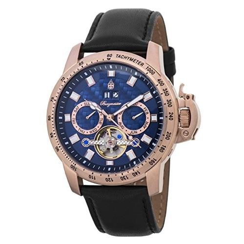 Burgmeister Mens Stainless Steel Automatic-self-Wind Watch with Leather Strap， Black， 22 (Model: BM231-332)