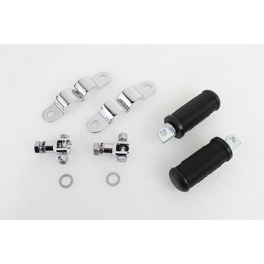 フット ペグ セット ベイツ クランプ クローム ヨーク 1-1/8インチクランプ オス ゴム シャフト Bates Clamp on Footpeg Set 1-1/8インチ engine bar ハーレーの画像