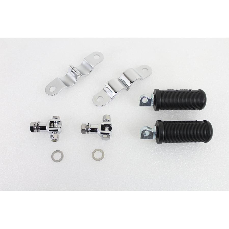 フット ペグ セット ベイツ クランプ クローム ヨーク 1-1/8インチクランプ オス ゴム シャフト Bates Clamp on Footpeg Set 1-1/8インチ engine bar ハーレーの画像