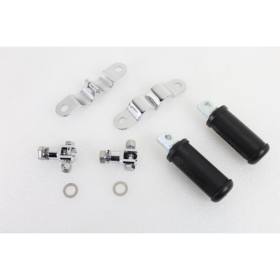 フット ペグ セット ベイツ クランプ クローム ヨーク 1-1/8インチクランプ オス ゴム シャフト Bates Clamp on Footpeg Set 1-1/8インチ engine bar ハーレーの画像