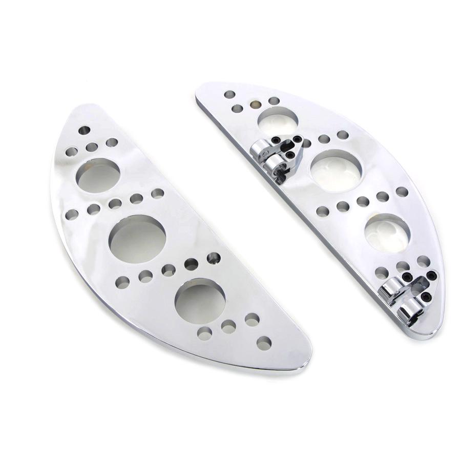 クローム ドライバー フットボード ドリル ハーフムーン 半月 マウント付属 長さ15-1/4\" 幅4-3/4\" Driver Footboard FLT 1980-UP FLST 1986-UP ハーレーの画像