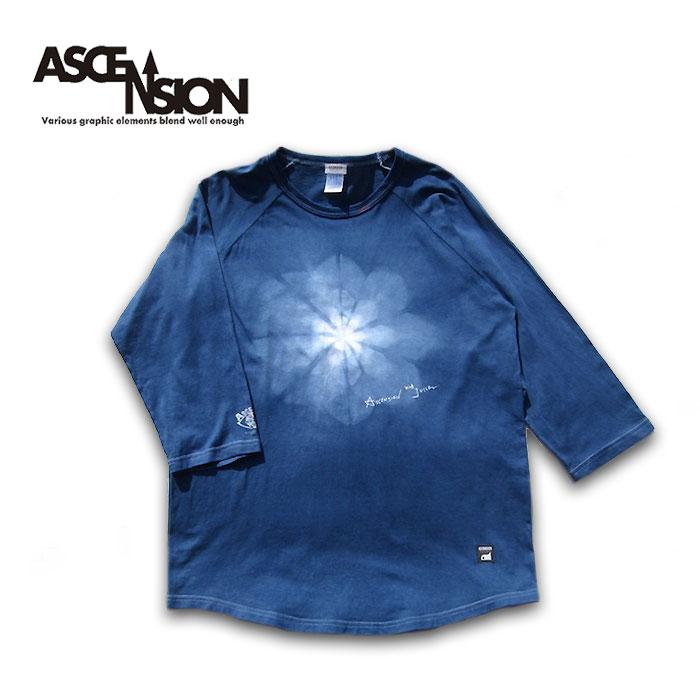 藍染TシャツタイダイTシャツ ASCENSION アセンション 藍染めグラデーション７分TEE 黒部の名水シリーズ「凪」一点もの as-854