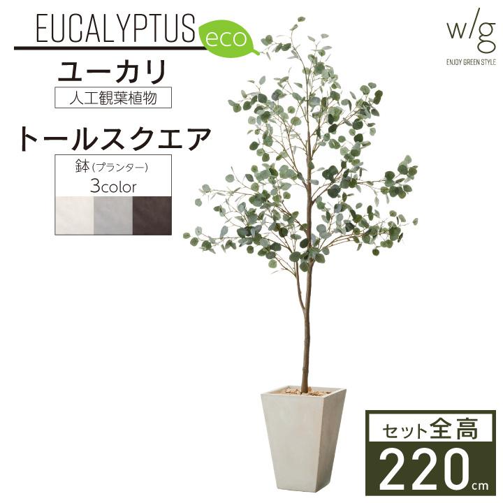 フェイクグリーン鉢セット 大型「丸葉ユーカリL×トールスクエア w/g