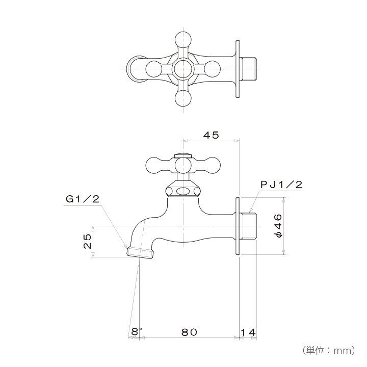 蛇口 ハンドル おしゃれ シンプル ガーデン 水栓 青銅 固定こま「横水