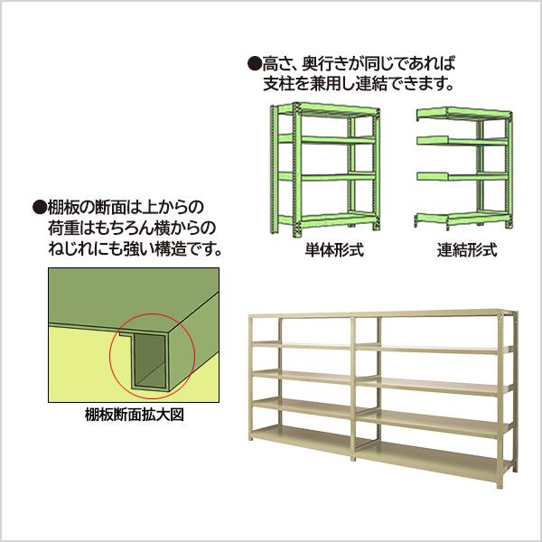 スチールラック 高さ210 幅120 奥行60cm 5段 連結 EK中量500kg/段(ボルトレス) アイボリー/グリーン (66kg)_2