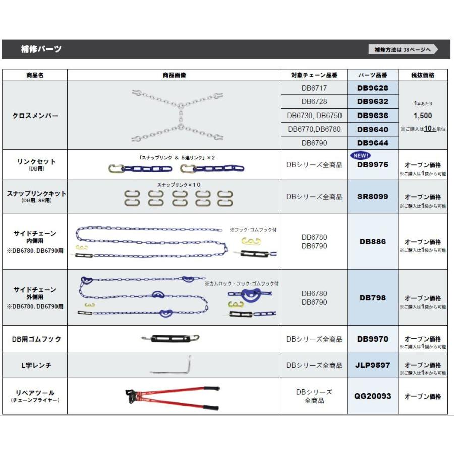 SCCタイヤチェーン DB6790|11.00-20|12R22.5|295/80R22.5|315/70R22.5|2ペア トラック バス用 カムロック亀甲型タイヤチェーン SCCJAPANの画像