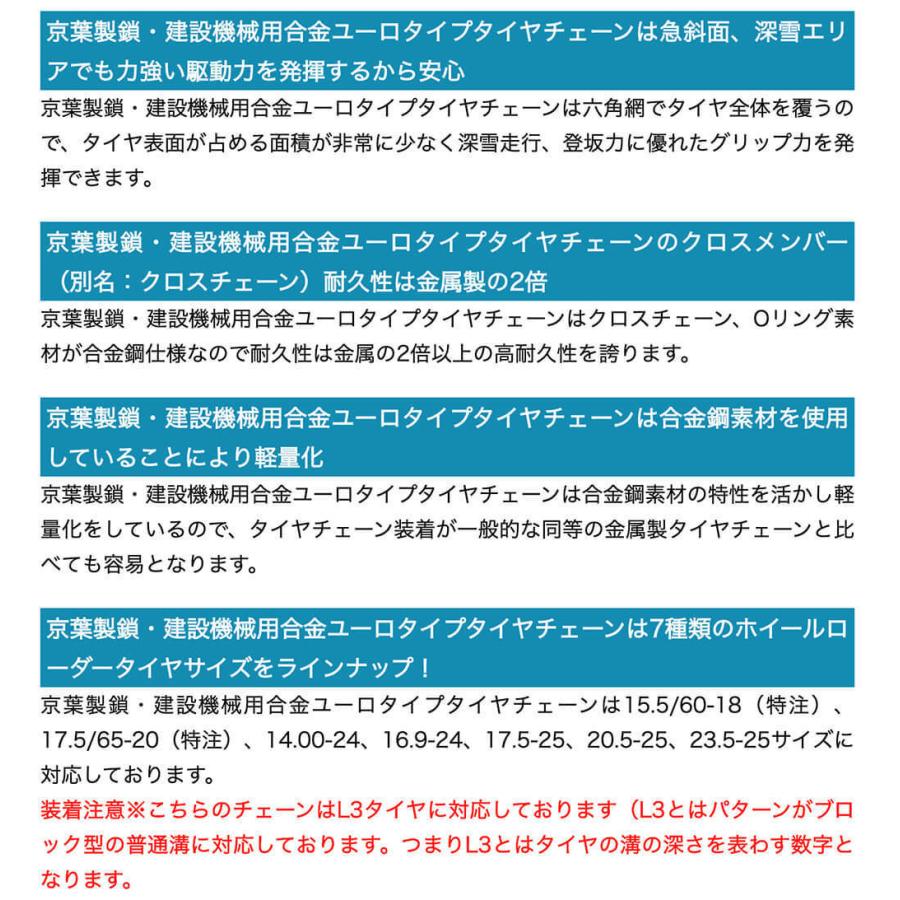 建設機械用タイヤチェーン 合金鋼 ユーロタイプ(亀甲型)スパイク無し 17.5/65-20|TFU175620|1ペア(タイヤ2本分) 京葉製鎖 除雪機用｜juko-in｜03