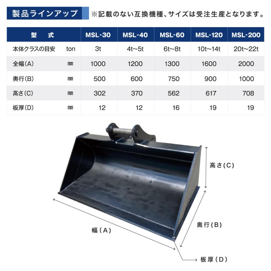 法面バケット 0.25 クラス6t〜8t 幅1300mm MSL-60 ユンボ バックホー