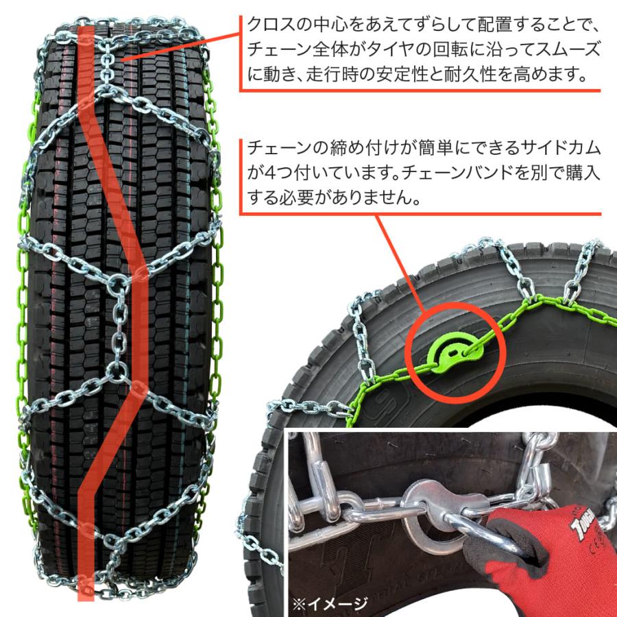 トラックバス用タイヤチェーン JK12225CAM 11.00-20 12R22.5 295/80R22.5 315/70R22.5 1ペア カムロック亀甲型タイヤチェーン_1