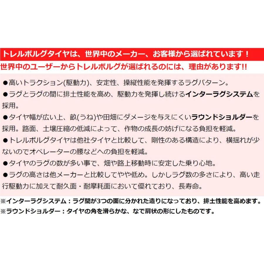 農業用・農耕用トラクタータイヤ|14.9R28|TM700(HS)(70%扁平)420/70R28|チューブレス|トレルボルグ|2本セット｜juko-in｜07