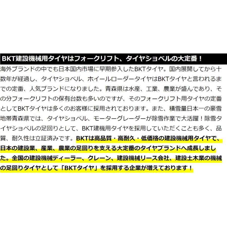 タイヤショベル・ホイールローダー用タイヤ｜15.5-25 PR12 GR288 チューブレス｜BKT 2本セット｜juko-in｜05