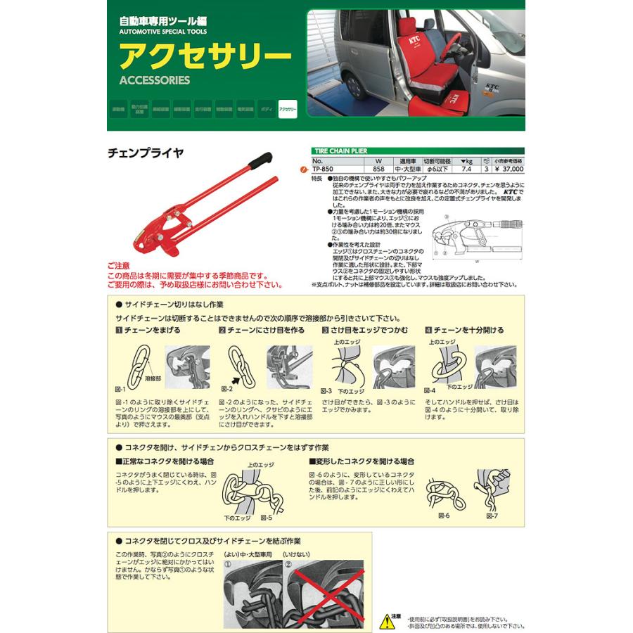 KTC タイヤチェーンプライヤー TP-850 建設機械用 チェーン切断可能径 