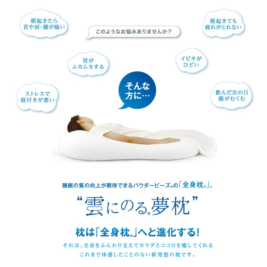 MOGU モグ 雲にのる夢枕 本体・カバーセット 日本製 リラクゼーション パウダービーズ 全身枕の画像