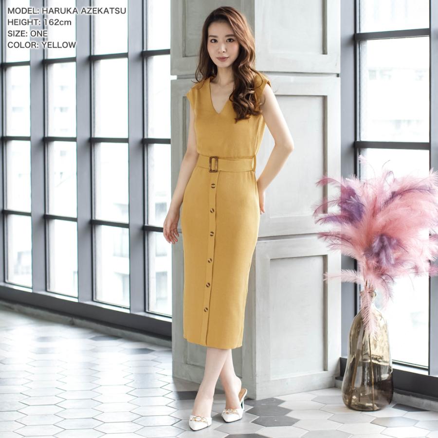 ニットワンピース 春夏 レディース ノースリーブ ロング 前ボタン ベルト ニットワンピ ミモレ丈 タイトワンピース Julia Boutique 通販 Yahoo ショッピング