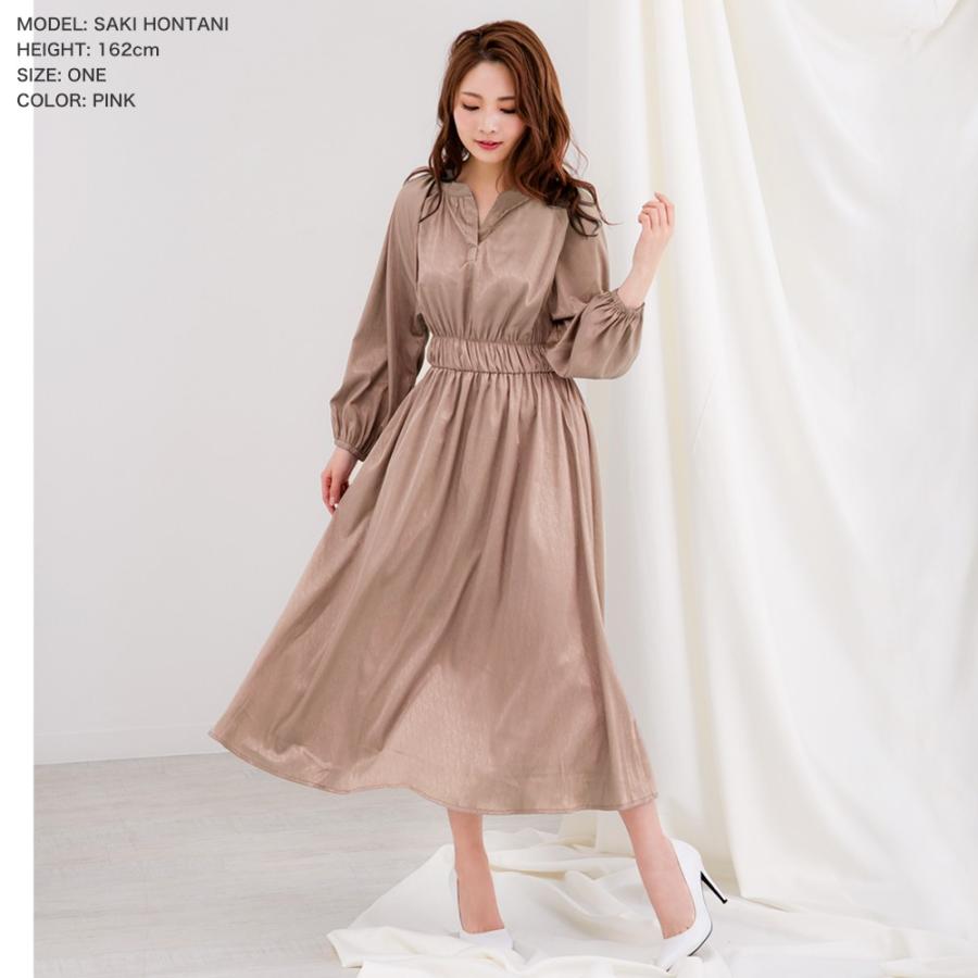 ワンピース ロング キーネック フレア キーネックワンピース ワンピ ロングワンピース 長袖 サテン レディース 5105 5105 Julia Boutique 通販 Yahoo ショッピング