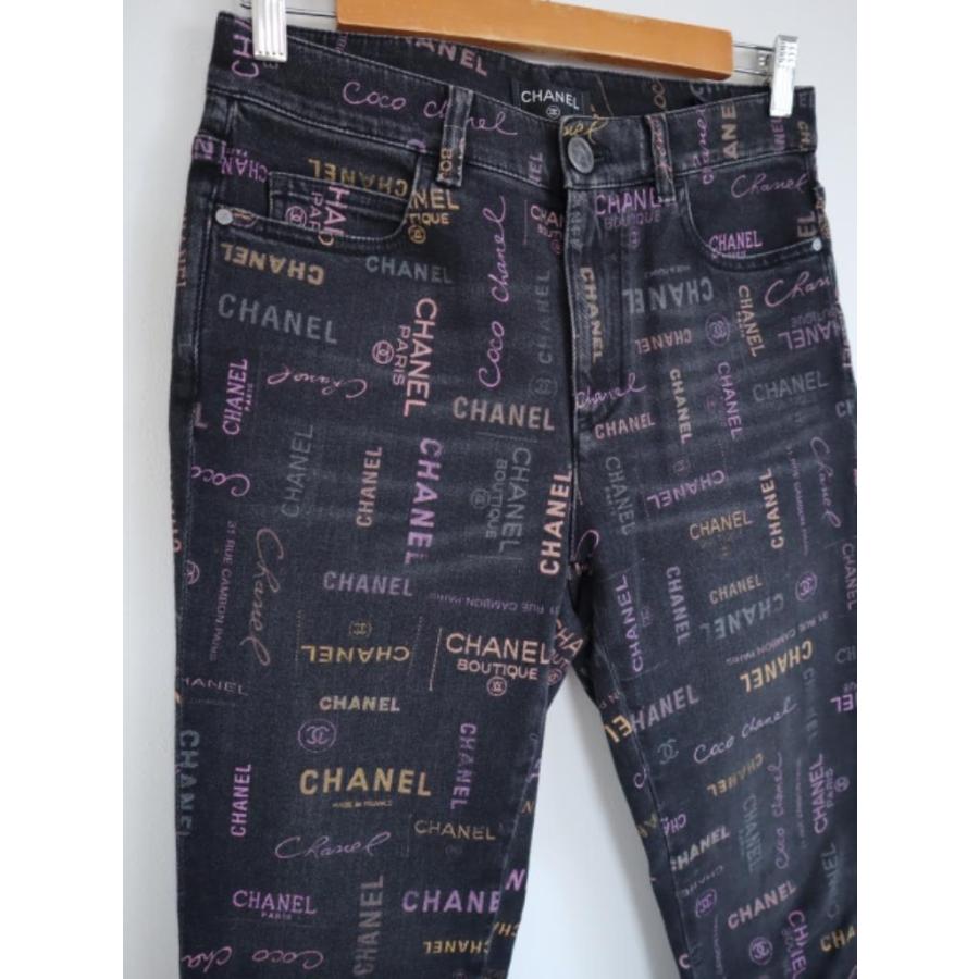 CHANEL（シャネル） ロゴプリント デニムパンツ 40 Lサイズ ブラック