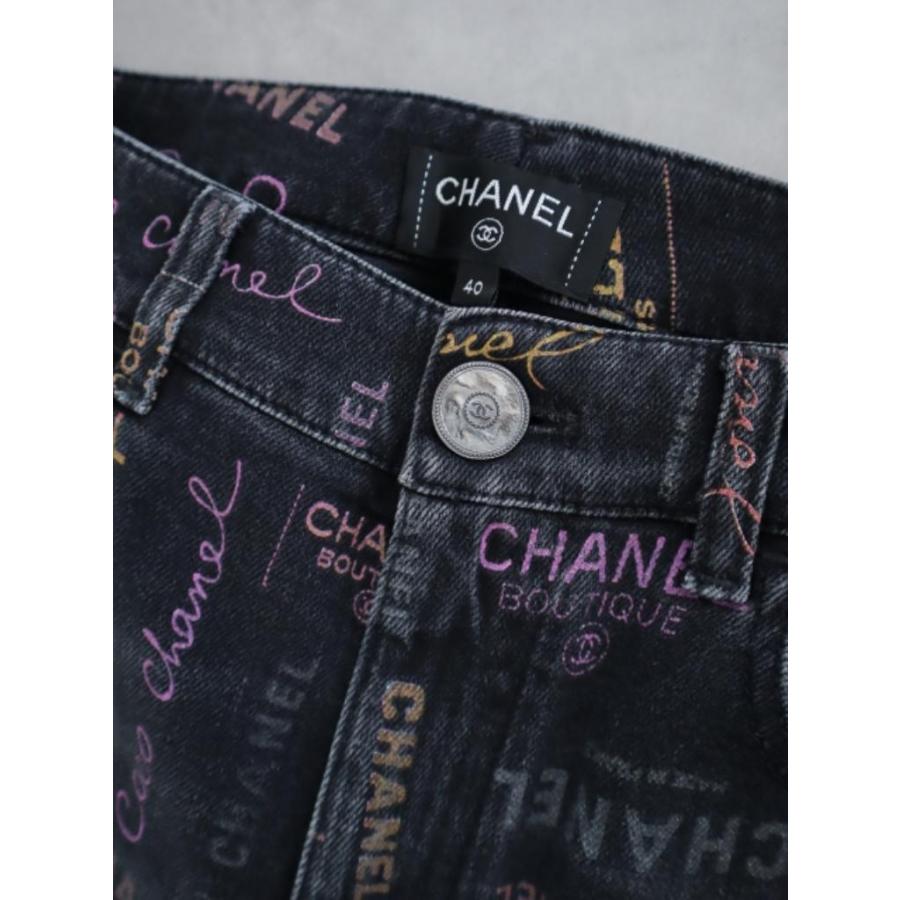 CHANEL（シャネル） ロゴプリント デニムパンツ 40 Lサイズ ブラック 