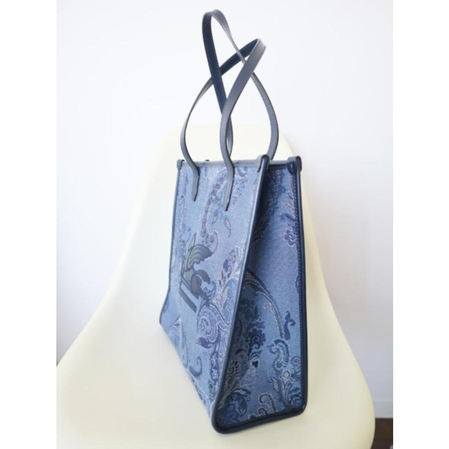 ETRO エトロ デニムジャガード トートバッグ 定価176,000円 ブルー ネイビー A4サイズ収納可 内ポケット レディース 6464174の画像