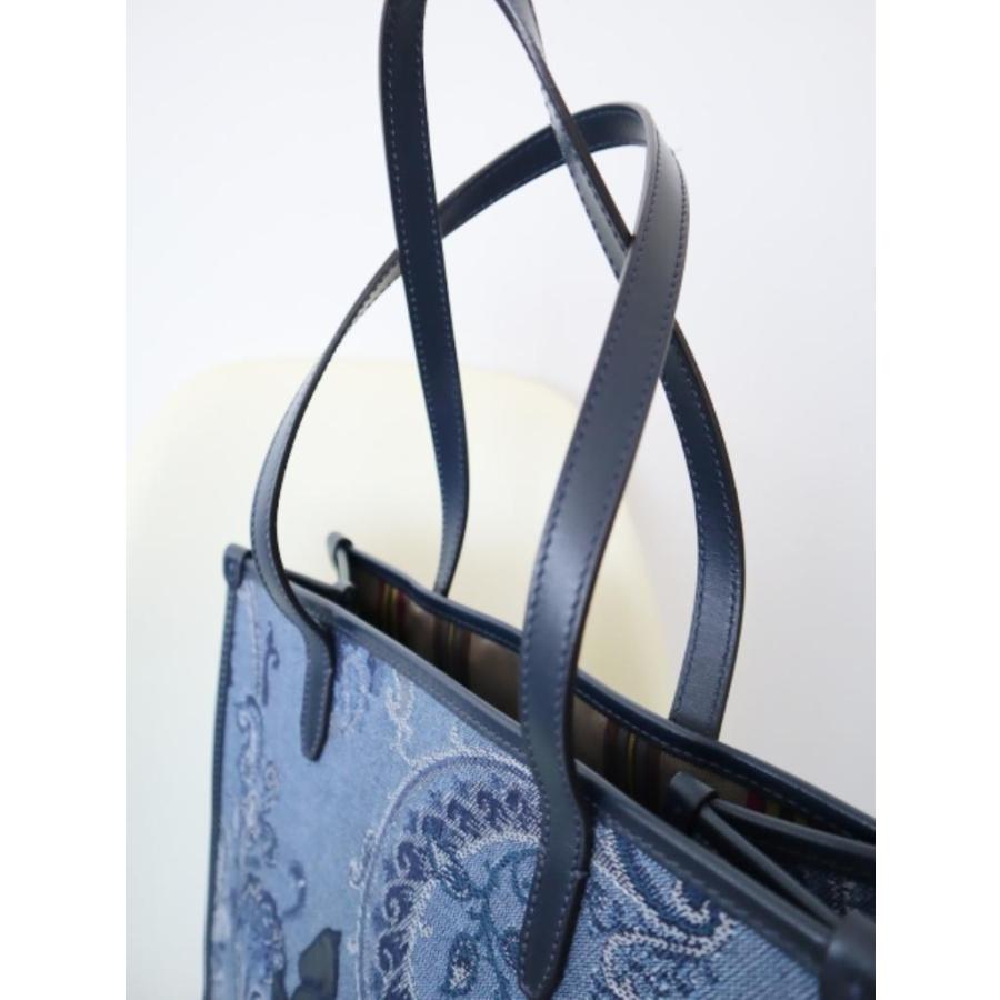 ETRO エトロ デニムジャガード トートバッグ 定価176,000円 ブルー ネイビー A4サイズ収納可 内ポケット レディース 6464174の画像