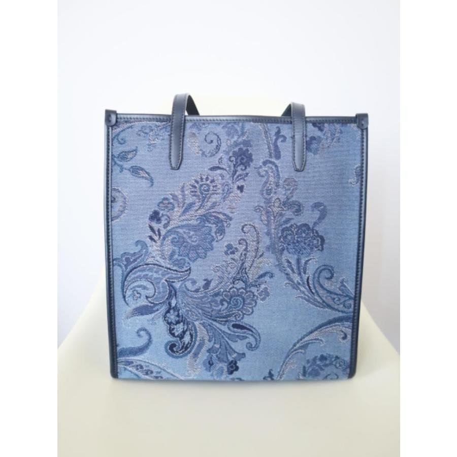 ETRO エトロ デニムジャガード トートバッグ 定価176,000円 ブルー ネイビー A4サイズ収納可 内ポケット レディース 6464174の画像