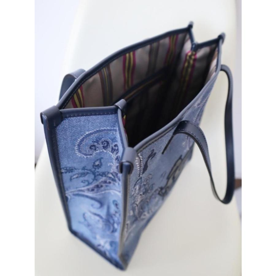 ETRO エトロ デニムジャガード トートバッグ 定価176,000円 ブルー ネイビー A4サイズ収納可 内ポケット レディース 6464174の画像
