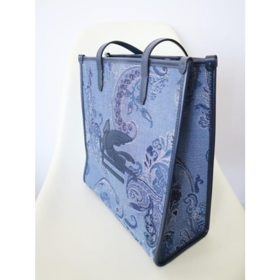 ETRO エトロ デニムジャガード トートバッグ 定価176,000円 ブルー ネイビー A4サイズ収納可 内ポケット レディース 6464174の画像