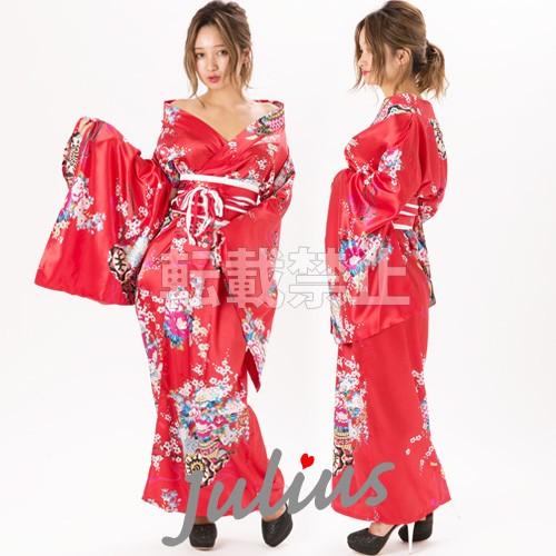 花魁系 ガウンタイプ 着物ロングドレス レッド ac52　　　江戸 花魁道中 浴衣 祭り 衣装 舞台 コスプレ 羽織 ネグリジェ 姫系 ランジェリー | 