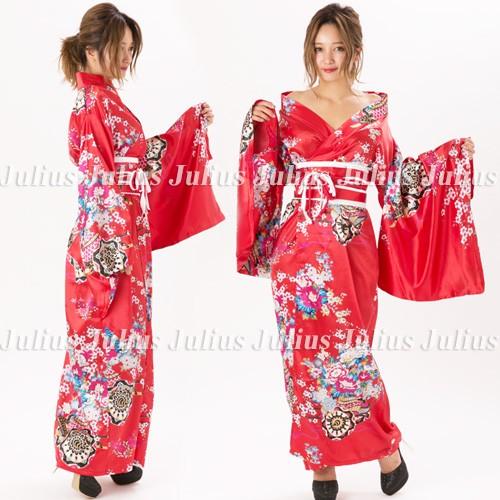 花魁系 ガウンタイプ 着物ロングドレス レッド ac52　　　江戸 花魁道中 浴衣 祭り 衣装 舞台 コスプレ 羽織 ネグリジェ 姫系 ランジェリー |  | 01