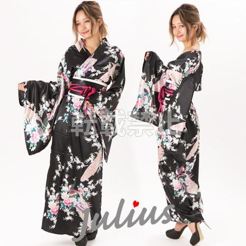 花魁  和柄 ガウンタイプ 着物ロングドレス ブラック ac97　　　　江戸 花魁道中 浴衣 祭り 衣装 舞台 コスプレ ネグリジェ 羽織 帯 草履 水商売 姫系 かん | 