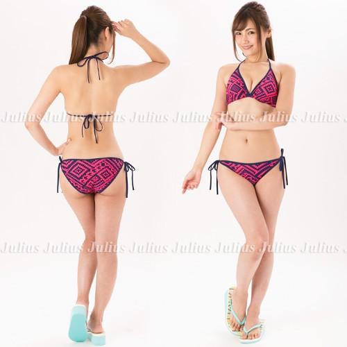幾何学 模様 三角ビキニ(胸パット入) フルバック 水着 ネイビーx